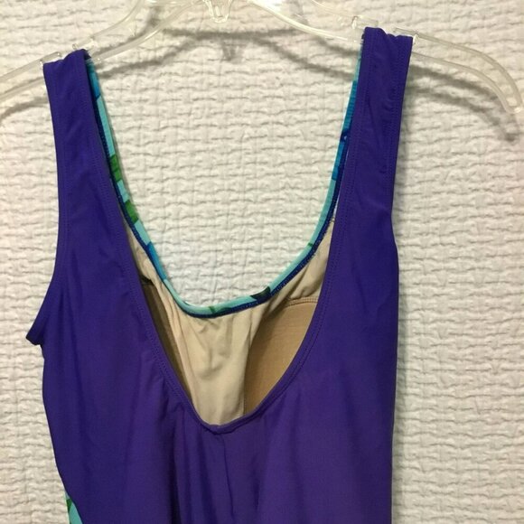 Shore Shapes Swimsuit One Piece High Thigh Women's Size 14 Turquoise Royal Blue - Picture 7 of 8